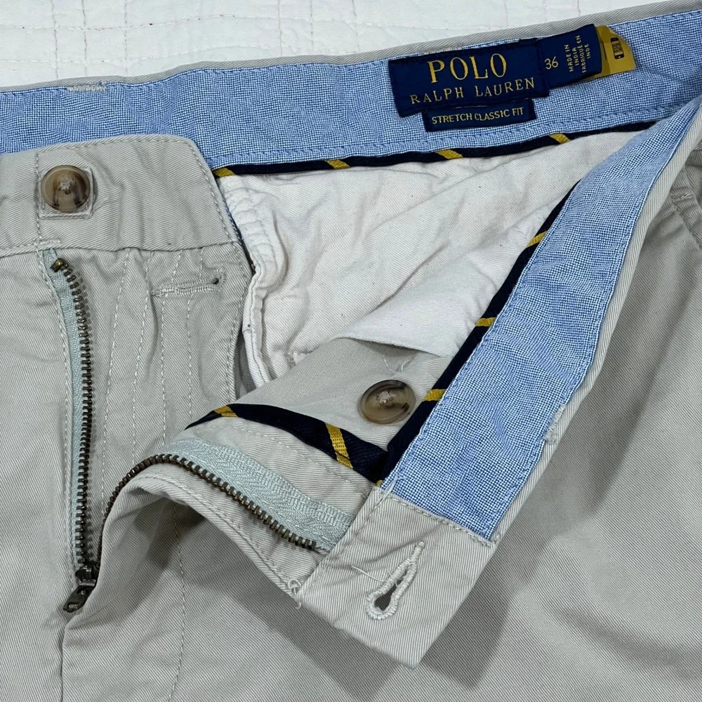 Polo Ralph Lauren Mens 36 Beige Tan Stretch Classic Chino Shorts Cotton Twill
